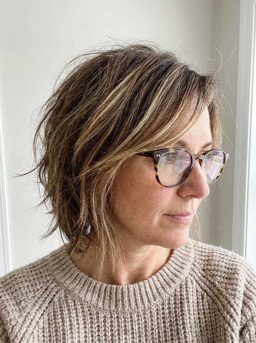 Textured Bixie mit Brille als Kurzhaarfrisuren mit Brille Inspiration 2026